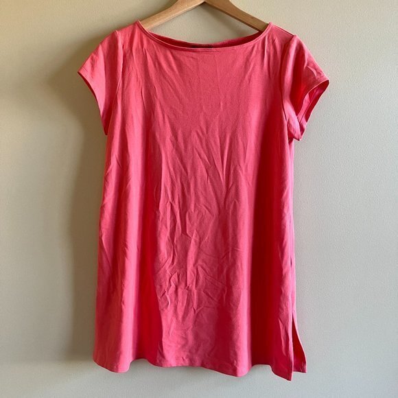 NEW Eileen Fisher Viscose Jersey PINK GRAPEFRUIT Tunic Top Short Sleeve Size S - Picture 1 of 5